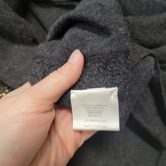 $358 EILEEN FISHER Italian Fine Merino Jersey w/Sequins CHARCOAL Top S - Picture 6 of 7